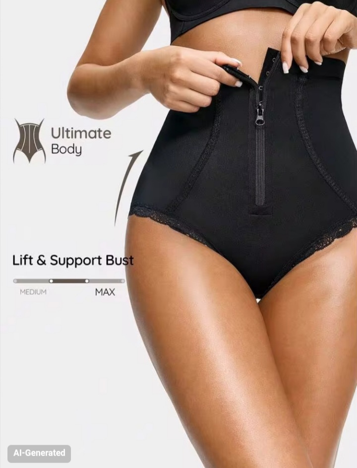 Women’s High Waist Tummy Control Shapewear Bottom– Zipper Front Body Shaper with Waist & Hip Compression